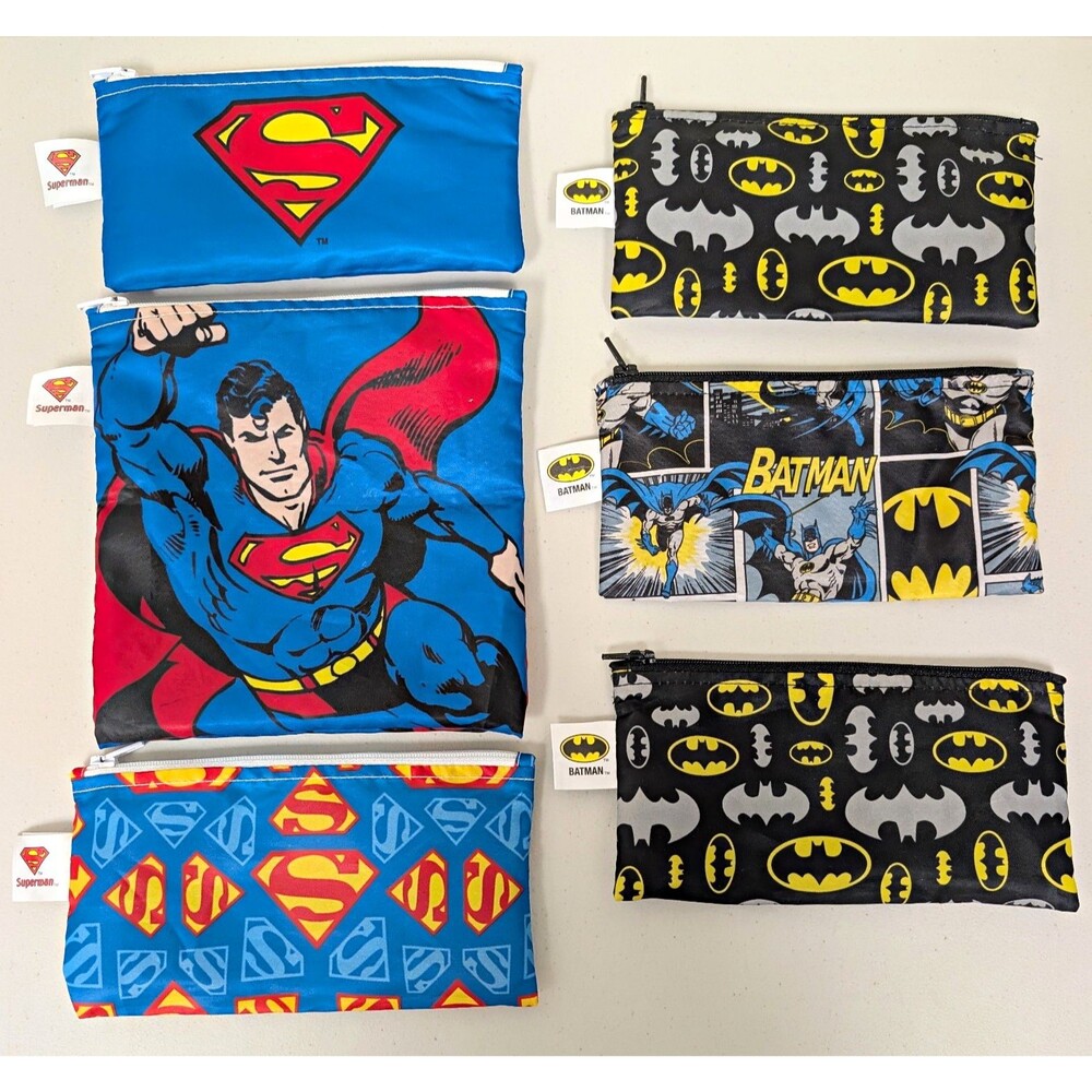 Bumkins DC Comics Batman & Superman Snack Bags Lot of 6 Machine Washable